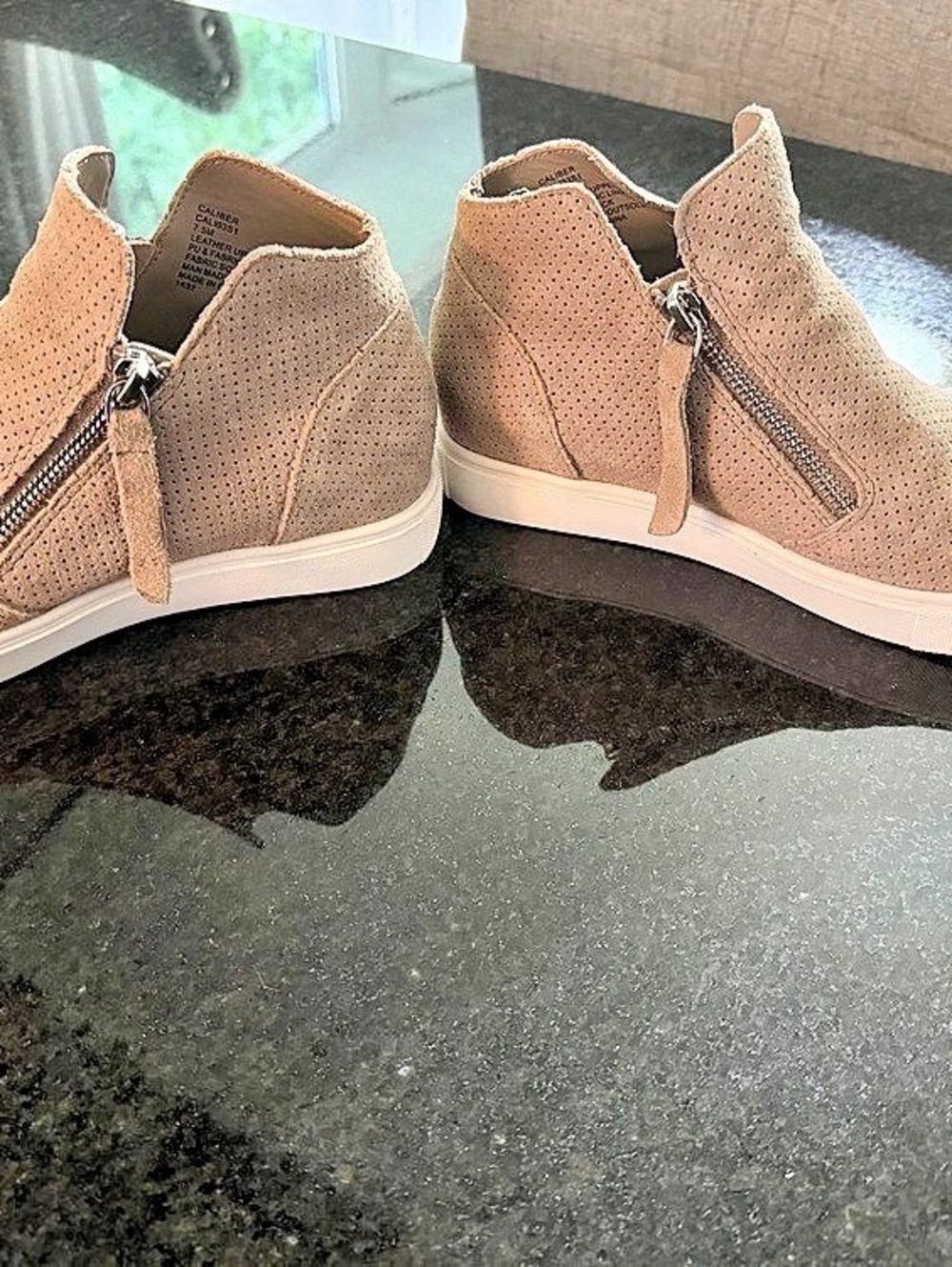 Side-Zip Wedge Sneakers in Brown Like New